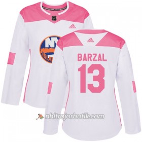 Dame Ishockey New York Islanders Tröja Mathew Barzal 13 Adidas 2017-2018 Vit Rosa Fashion Authentic